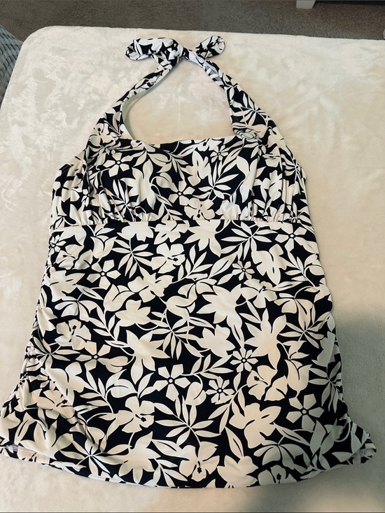 Lands' End Other - Lands' End Black & White Floral Halter Swim Dress with Skirted Bottom